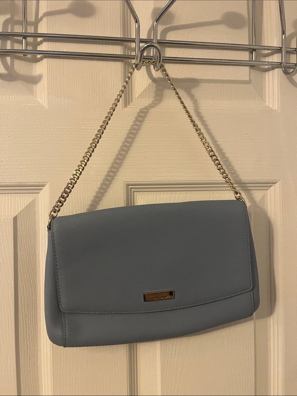 kate spade Powder Blue Leather Shoulder Bag with Gold Chain Strap